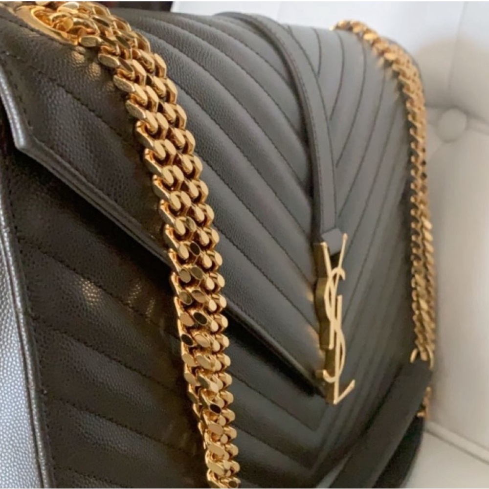 Yves Saint Laurent Black Leather Bag with Gold Chain